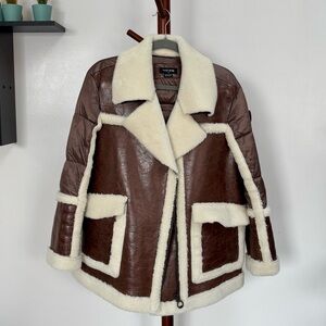 Noize Brown and Cream Winter Puffer Teddy Jacket
